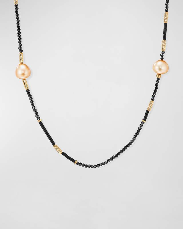 Long Tweejoux Necklace with Pearls, Black Spinel and Onyx